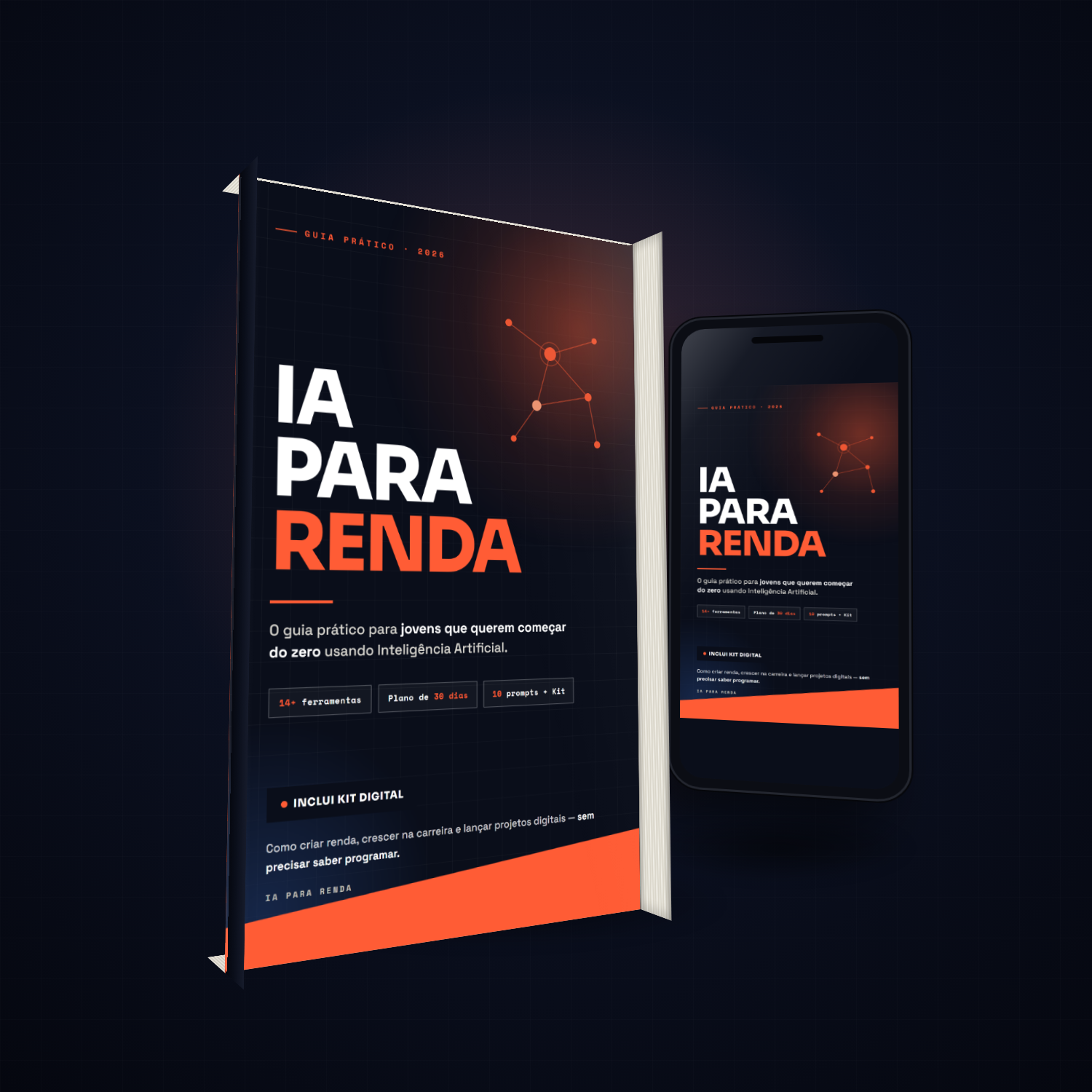 Ebook IA para Renda — livro e celular mostrando a capa